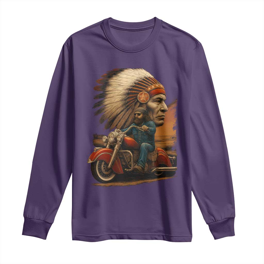 Indian American Rider Long Sleeve Shirt Vintage Native American Motorcycle - Wonder Print Shop