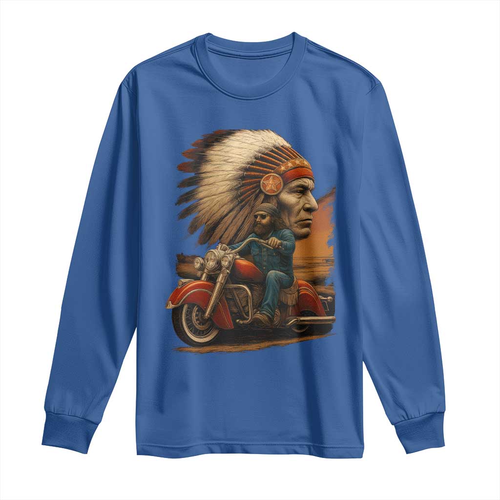 Indian American Rider Long Sleeve Shirt Vintage Native American Motorcycle - Wonder Print Shop