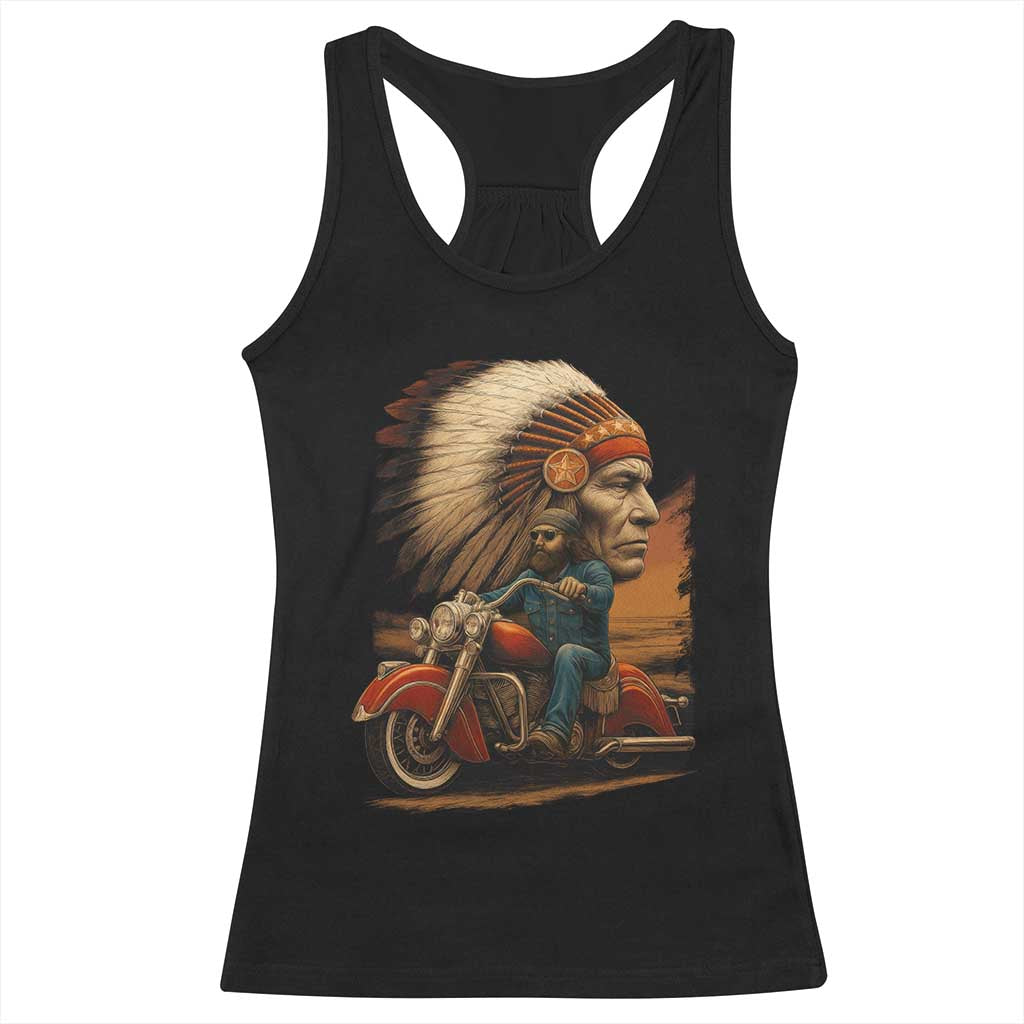 Indian American Rider Racerback Tank Top Vintage Native American Motorcycle - Wonder Print Shop