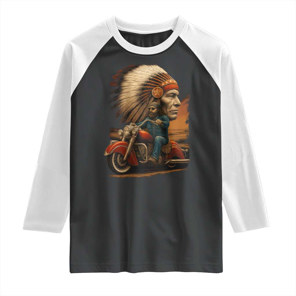 Indian American Rider Raglan Shirt Vintage Native American Motorcycle - Wonder Print Shop