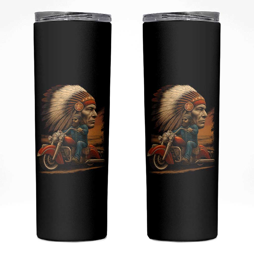 Indian American Rider Skinny Tumbler Vintage Native American Motorcycle - Wonder Print Shop