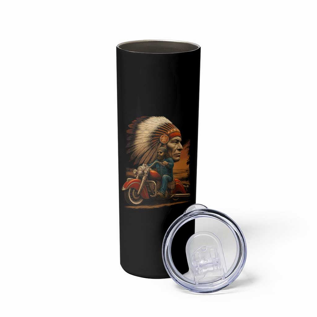 Indian American Rider Skinny Tumbler Vintage Native American Motorcycle - Wonder Print Shop