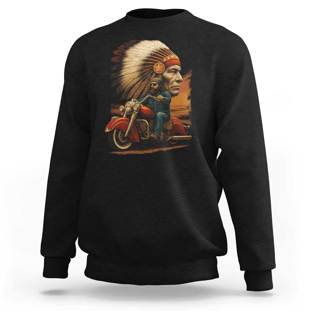 Indian American Rider Sweatshirt Vintage Native American Motorcycle - Wonder Print Shop