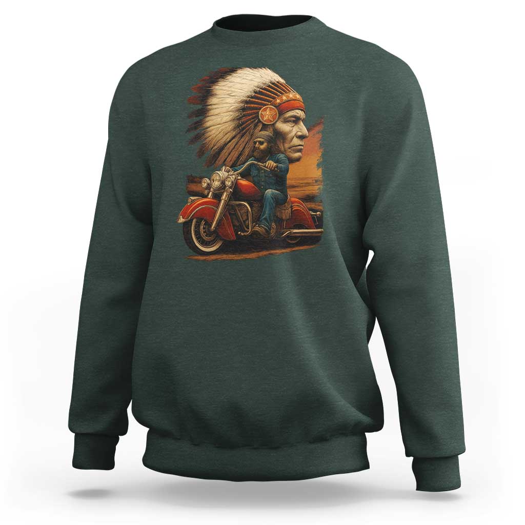 Indian American Rider Sweatshirt Vintage Native American Motorcycle - Wonder Print Shop