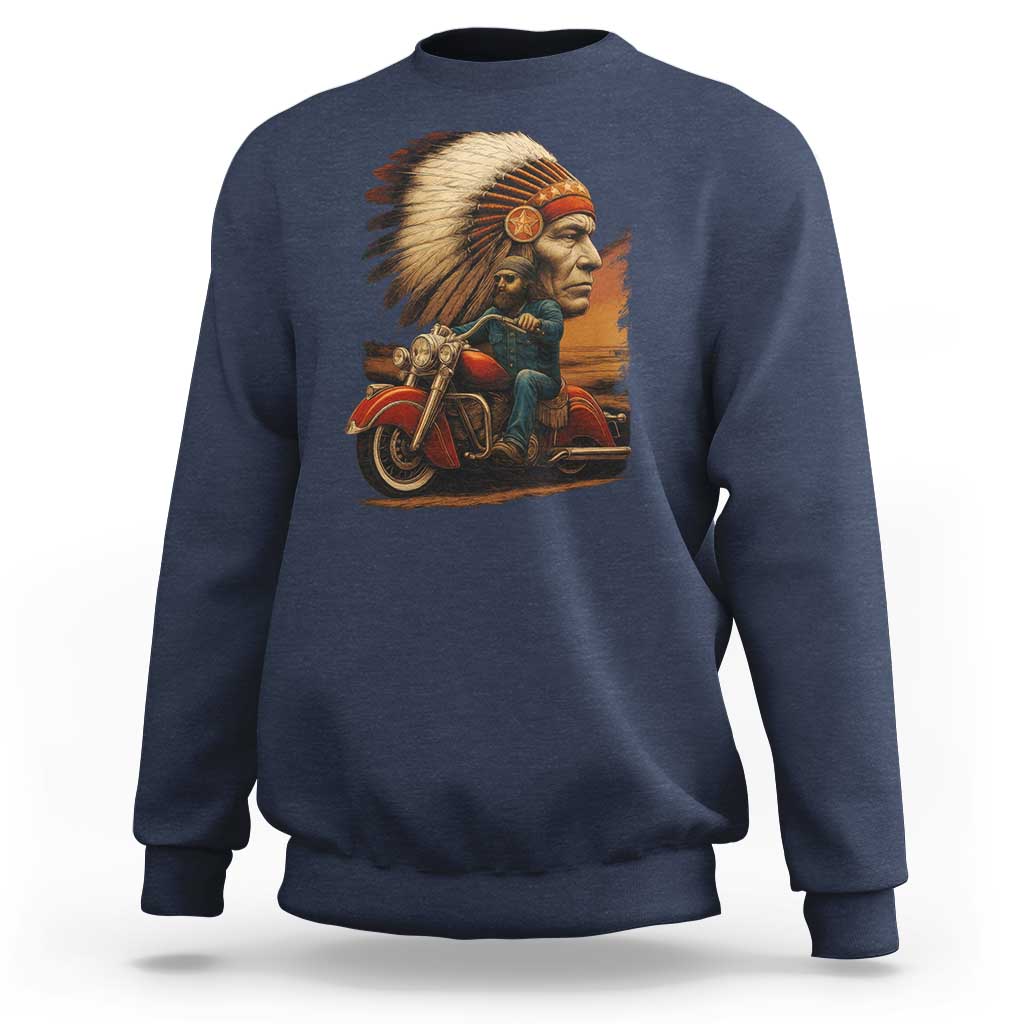 Indian American Rider Sweatshirt Vintage Native American Motorcycle - Wonder Print Shop