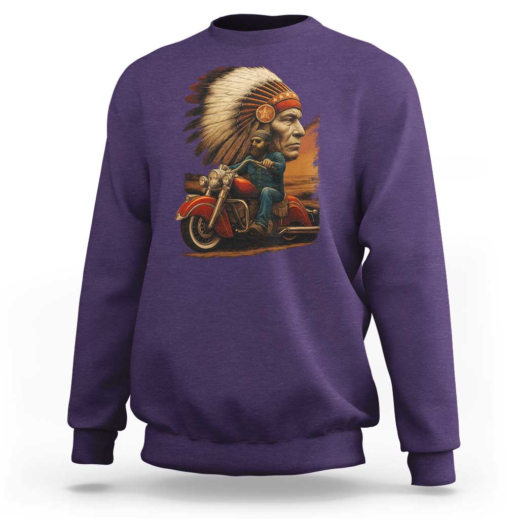 Indian American Rider Sweatshirt Vintage Native American Motorcycle - Wonder Print Shop