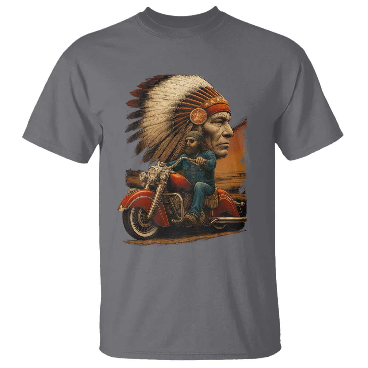 Indian American Rider T Shirt Vintage Native American Motorcycle - Wonder Print Shop