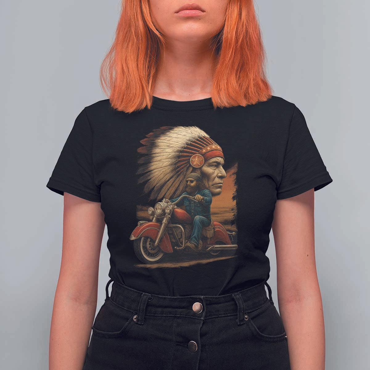 Indian American Rider T Shirt For Women Vintage Native American Motorcycle - Wonder Print Shop