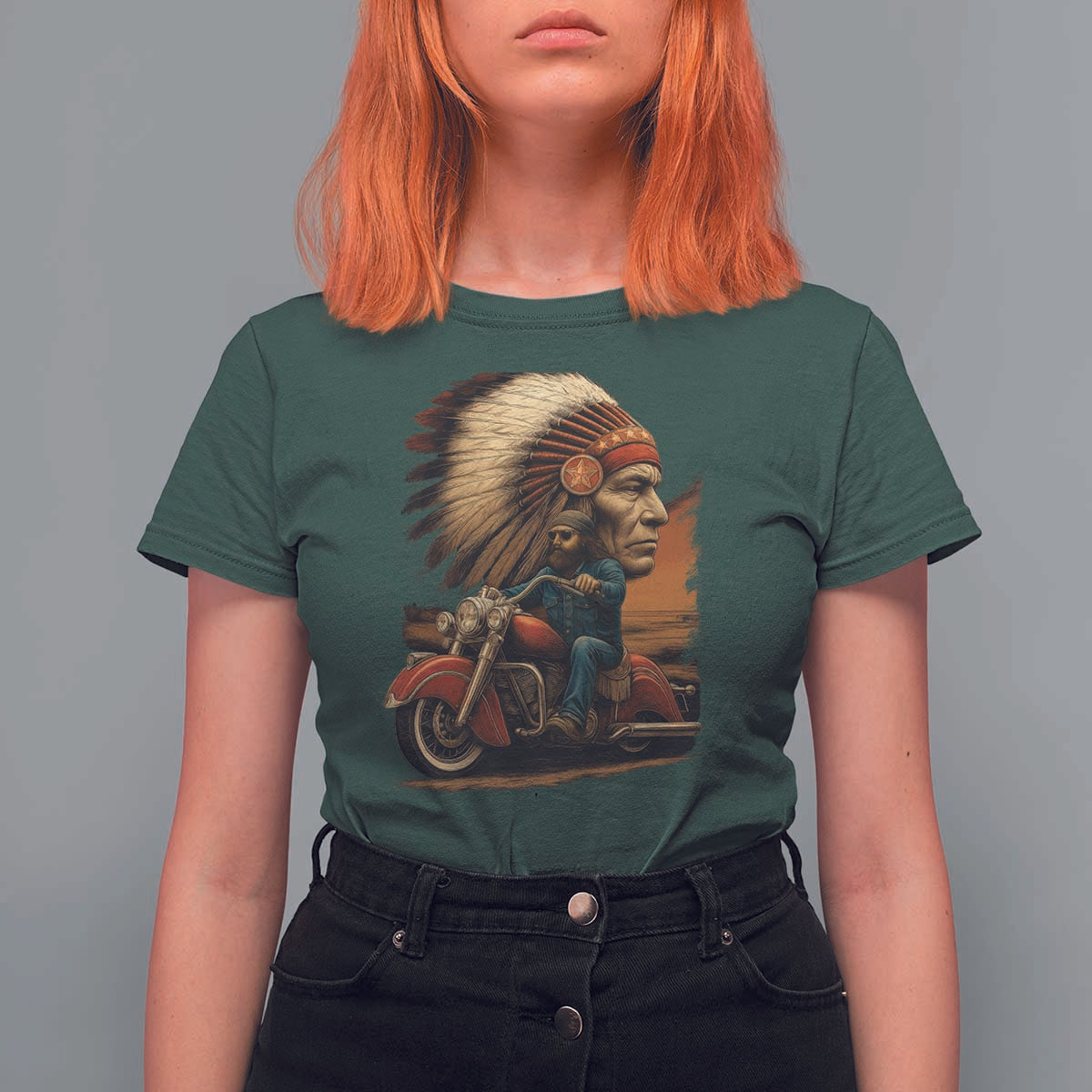 Indian American Rider T Shirt For Women Vintage Native American Motorcycle - Wonder Print Shop
