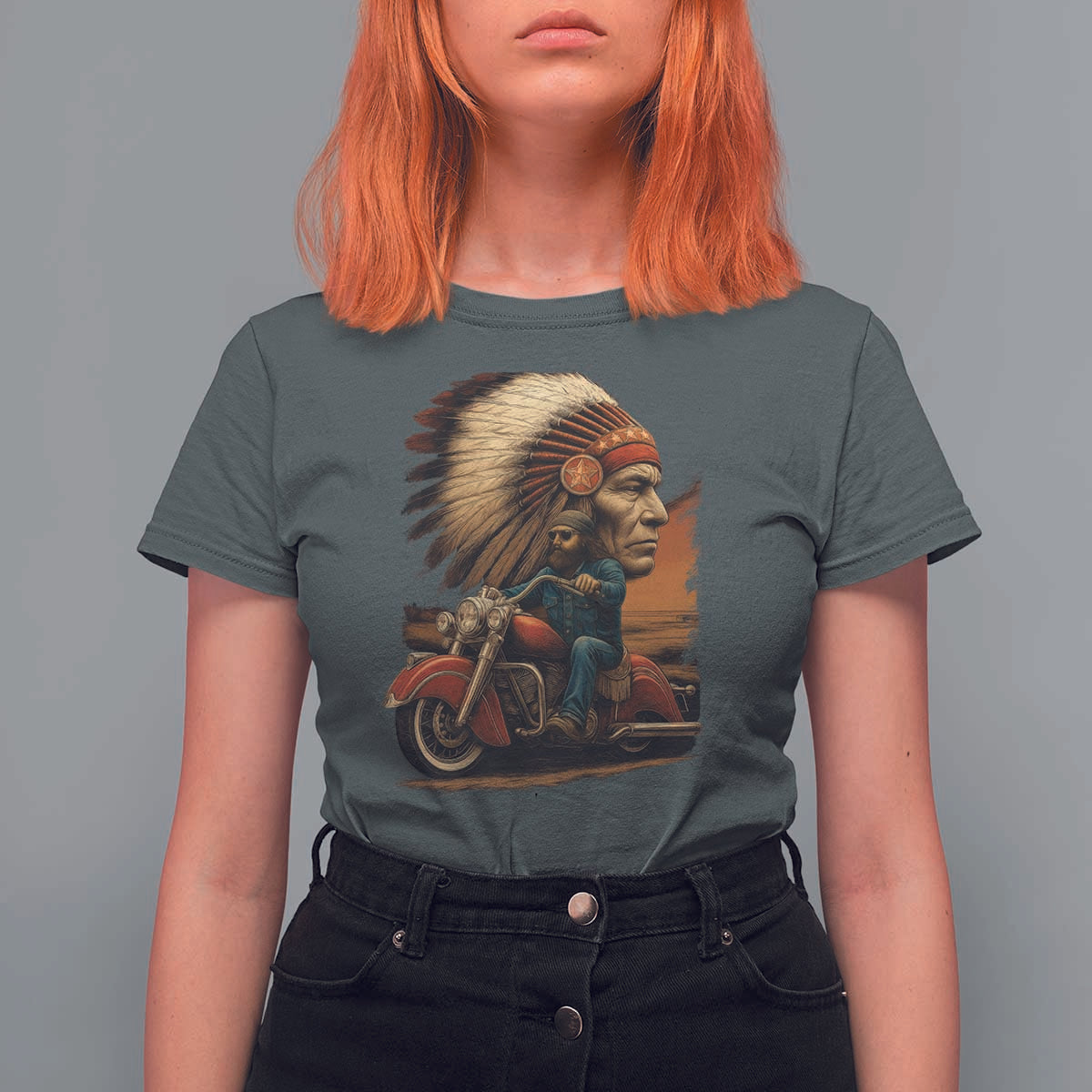 Indian American Rider T Shirt For Women Vintage Native American Motorcycle - Wonder Print Shop