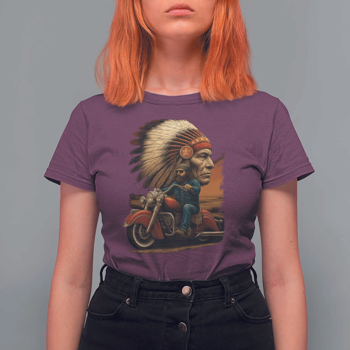 Indian American Rider T Shirt For Women Vintage Native American Motorcycle - Wonder Print Shop