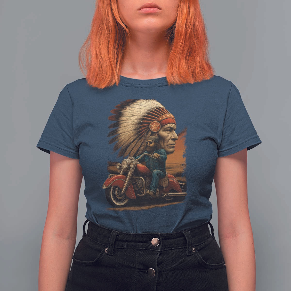 Indian American Rider T Shirt For Women Vintage Native American Motorcycle - Wonder Print Shop
