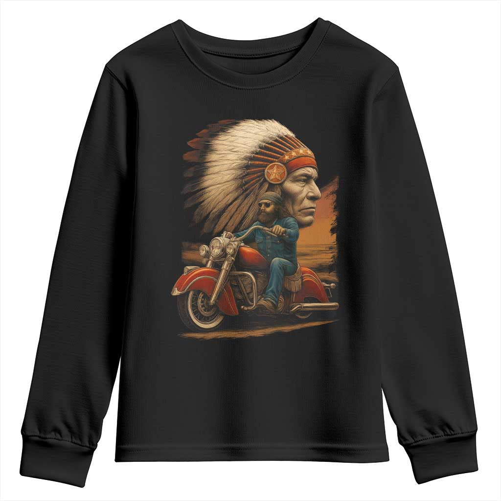 Indian American Rider Youth Sweatshirt Vintage Native American Motorcycle - Wonder Print Shop