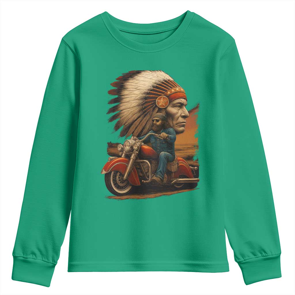 Indian American Rider Youth Sweatshirt Vintage Native American Motorcycle - Wonder Print Shop