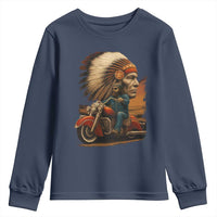 Indian American Rider Youth Sweatshirt Vintage Native American Motorcycle - Wonder Print Shop