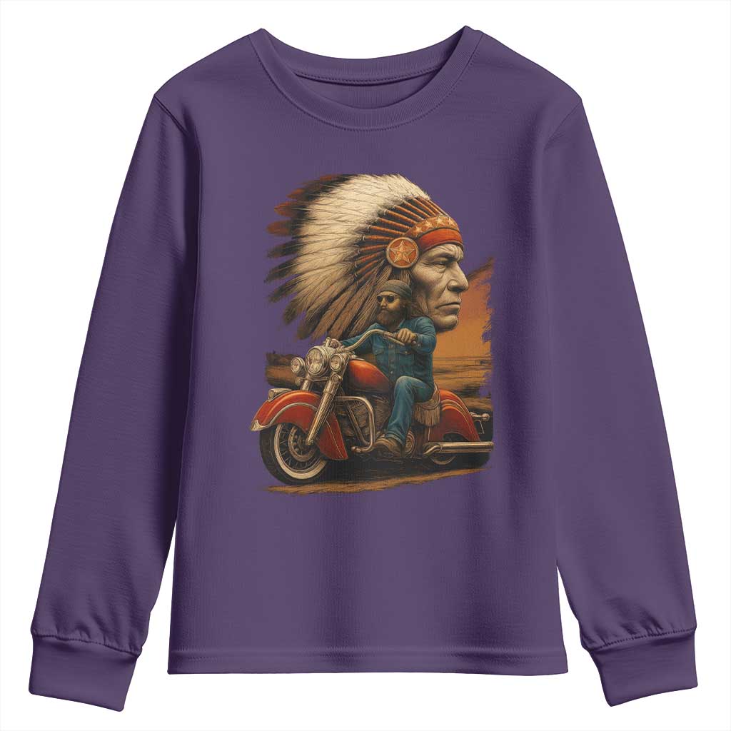 Indian American Rider Youth Sweatshirt Vintage Native American Motorcycle - Wonder Print Shop