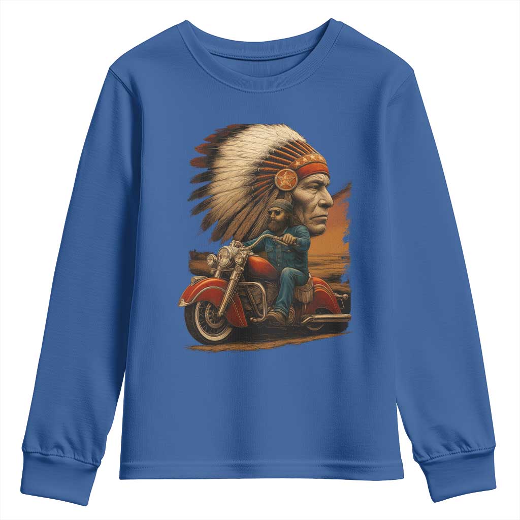 Indian American Rider Youth Sweatshirt Vintage Native American Motorcycle - Wonder Print Shop