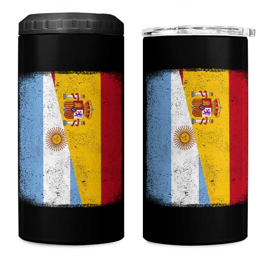 Spain Argentina Half Flag Spanish Argentinian Roots 4 in 1 Can Cooler Tumbler