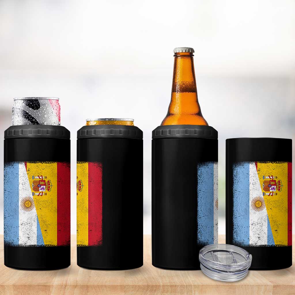 Spain Argentina Half Flag Spanish Argentinian Roots 4 in 1 Can Cooler Tumbler