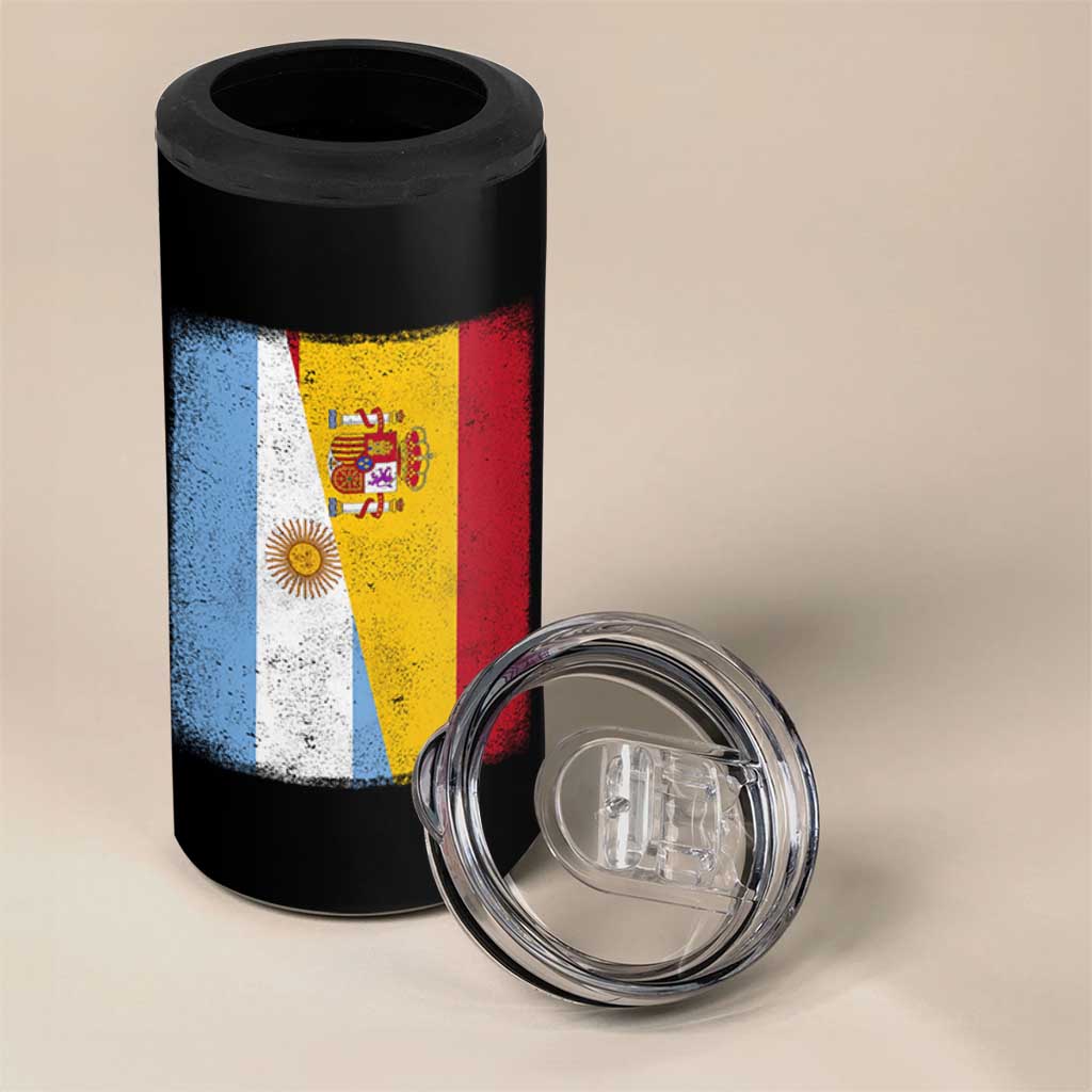 Spain Argentina Half Flag Spanish Argentinian Roots 4 in 1 Can Cooler Tumbler