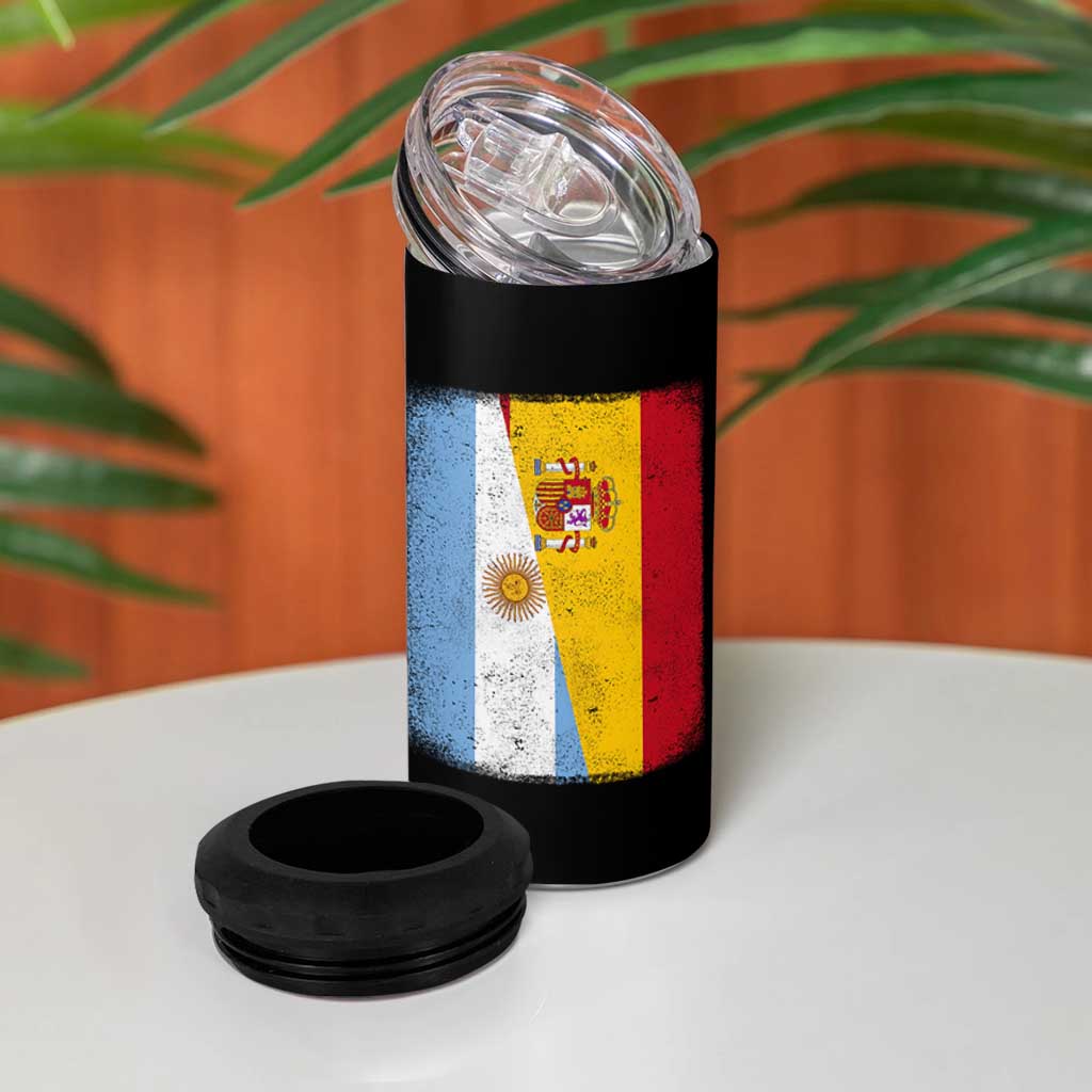 Spain Argentina Half Flag Spanish Argentinian Roots 4 in 1 Can Cooler Tumbler