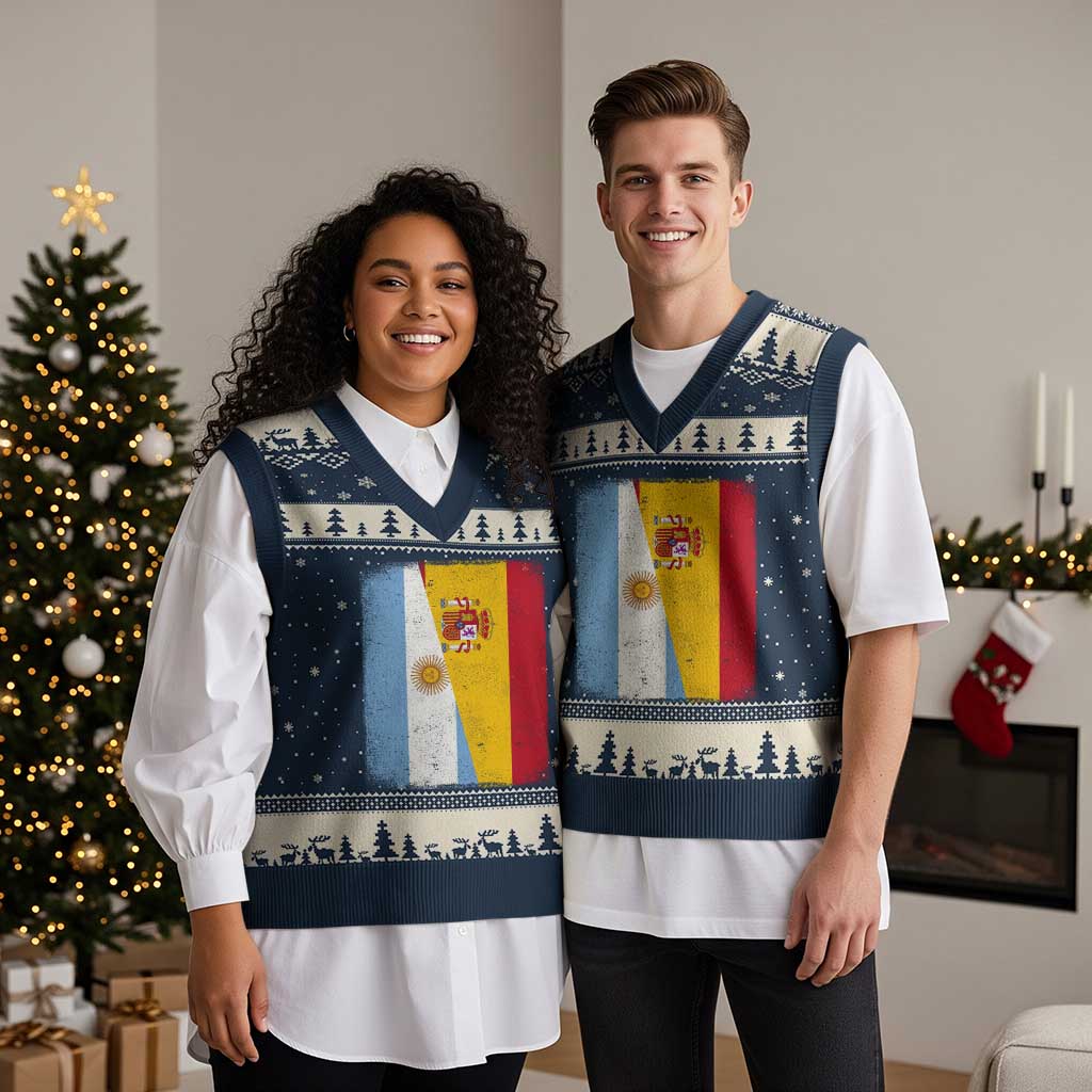 Spain Argentina Half Flag Spanish Argentinian Roots V-Neck Knit Sweater Vest