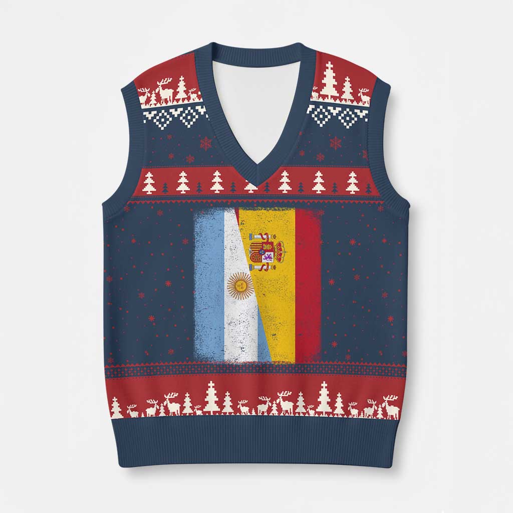 Spain Argentina Half Flag Spanish Argentinian Roots V-Neck Knit Sweater Vest