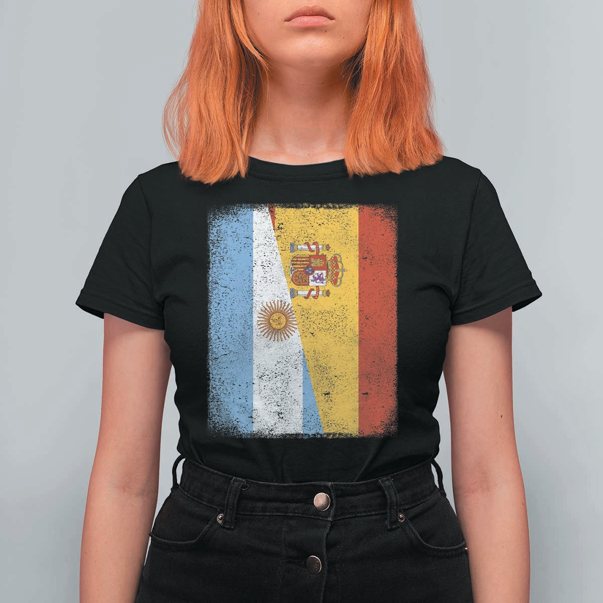 Spain Argentina Half Flag Spanish Argentinian Roots T Shirt For Women