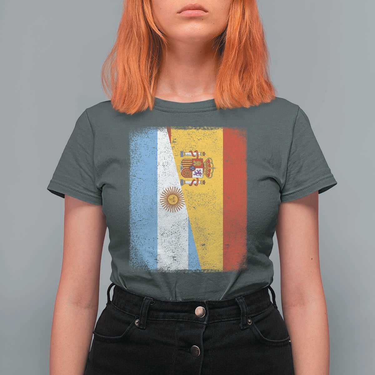 Spain Argentina Half Flag Spanish Argentinian Roots T Shirt For Women