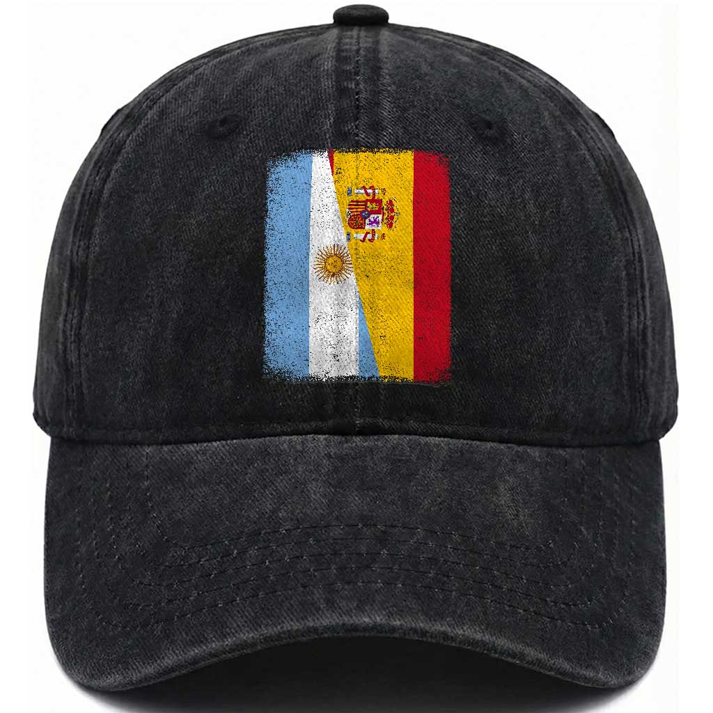 Spain Argentina Half Flag Spanish Argentinian Roots Washed Cotton Baseball Cap