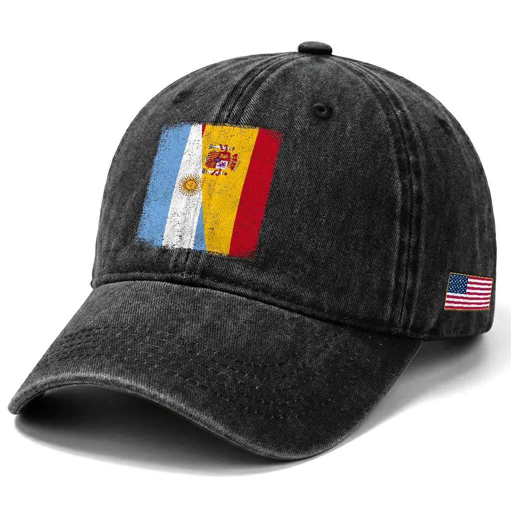 Spain Argentina Half Flag Spanish Argentinian Roots Washed Cotton Baseball Cap