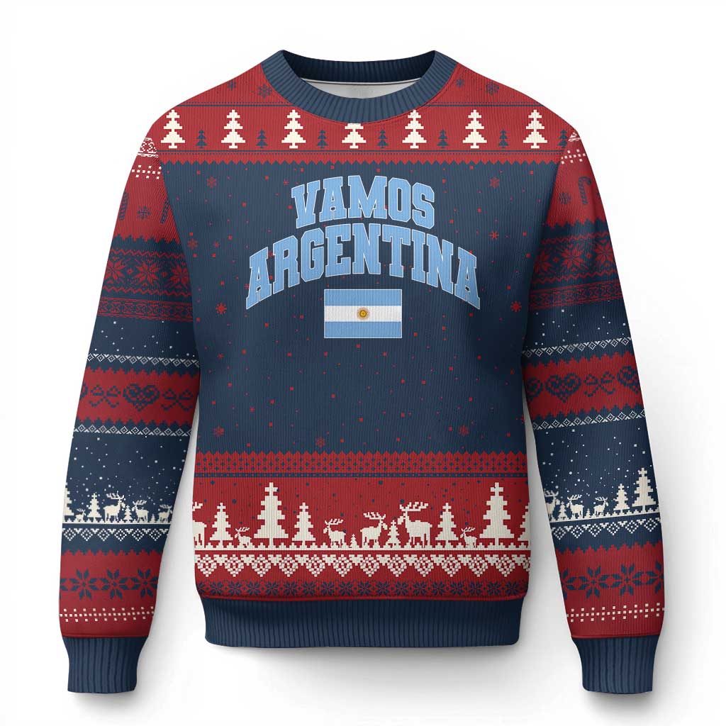 Vamos Argentina Football Throwback Design Ugly Christmas Sweater Vintage Argentinian Flag
