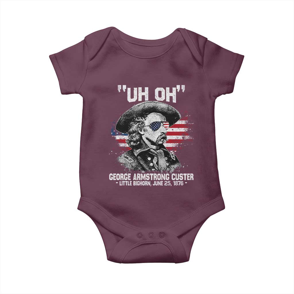 Uh Oh George Armstrong Custer Little Bighorn Baby Onesie Vintage American Flag June 25 1876