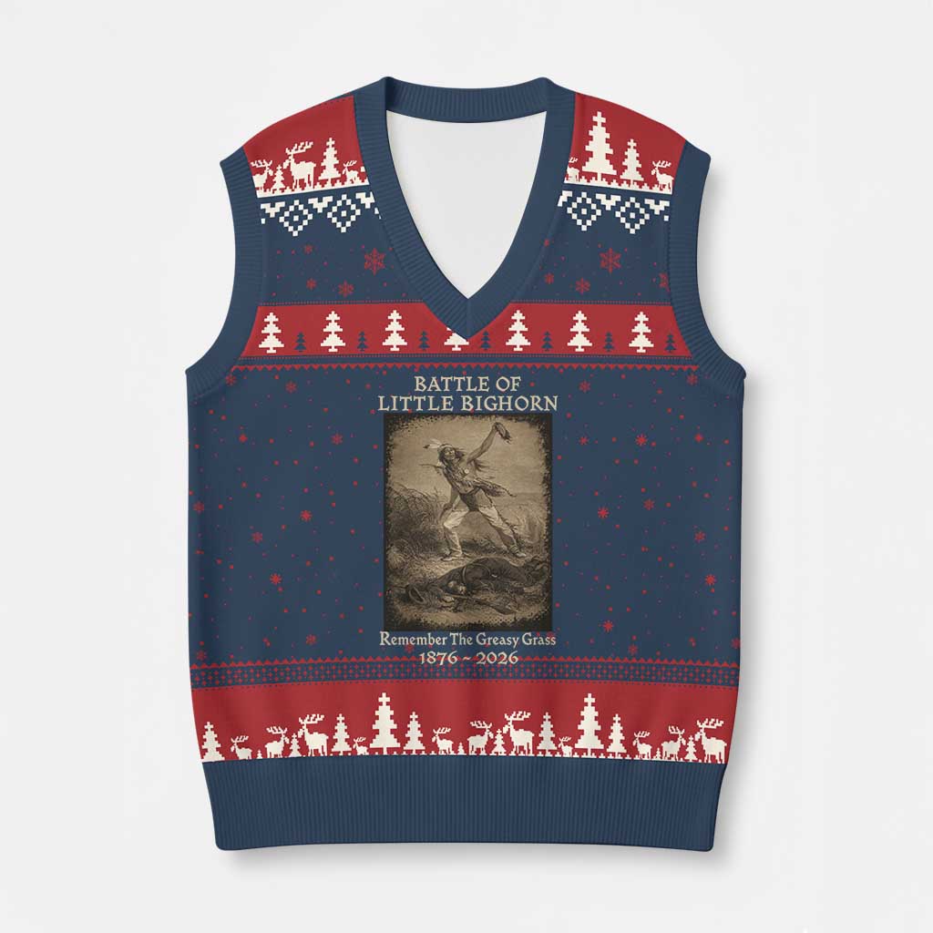 Battle of Little Bighorn 150 Year Anniversary 1876 2026 V-Neck Knit Sweater Vest Remember The Greasy Grass Native American