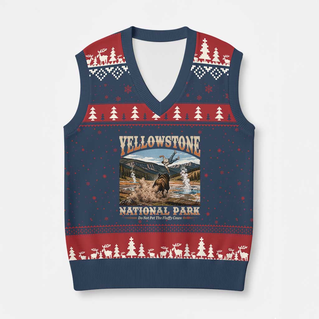 Yellowstone National Park Do Not Pet The Fluffy Cows V-Neck Knit Sweater Vest