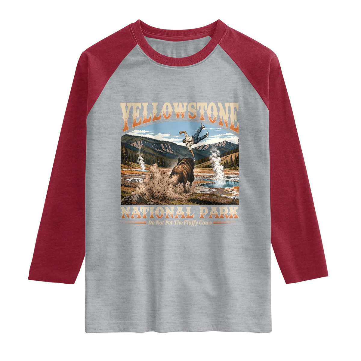 Yellowstone National Park Do Not Pet The Fluffy Cows Raglan Shirt