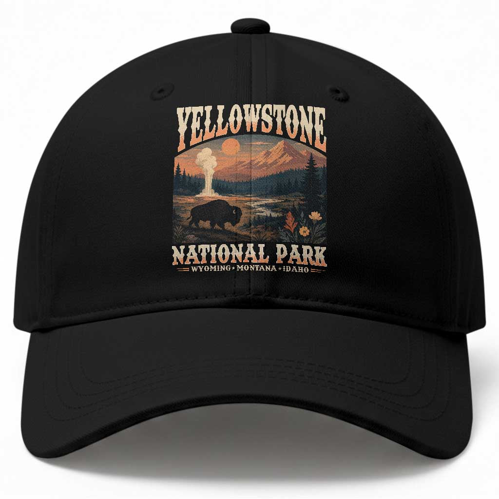 Yellowstone National Park Wyoming Montana Idaho Baseball Cap Vintage Bison Geyser
