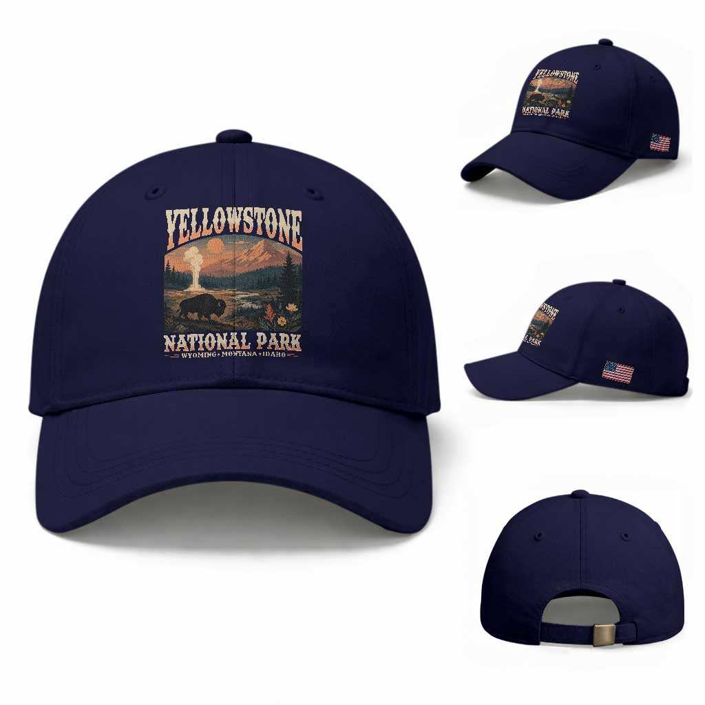 Yellowstone National Park Wyoming Montana Idaho Baseball Cap Vintage Bison Geyser