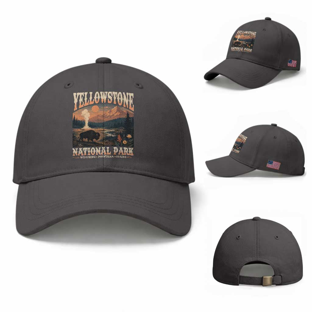 Yellowstone National Park Wyoming Montana Idaho Baseball Cap Vintage Bison Geyser