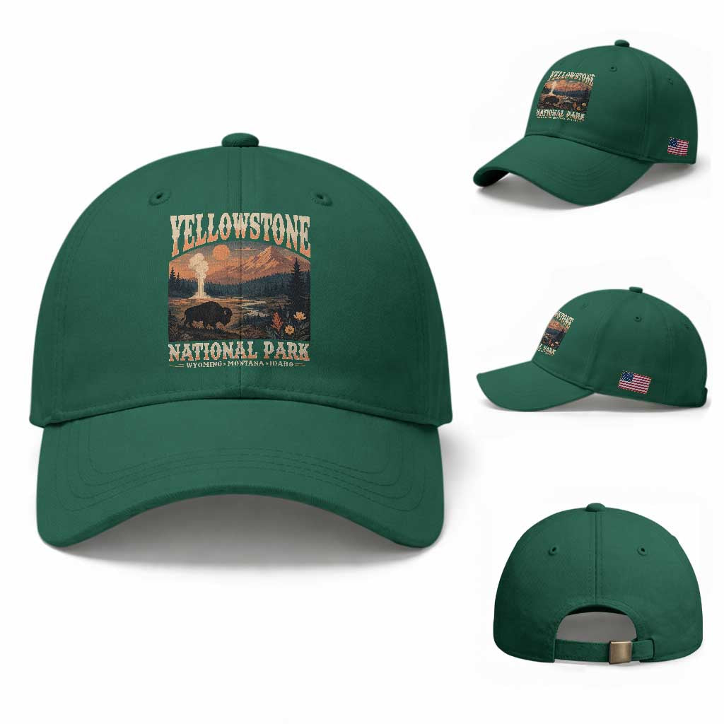 Yellowstone National Park Wyoming Montana Idaho Baseball Cap Vintage Bison Geyser