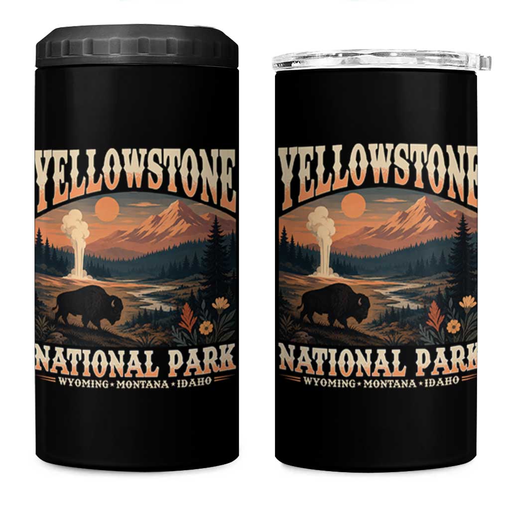 Yellowstone National Park Wyoming Montana Idaho 4 in 1 Can Cooler Tumbler Vintage Bison Geyser