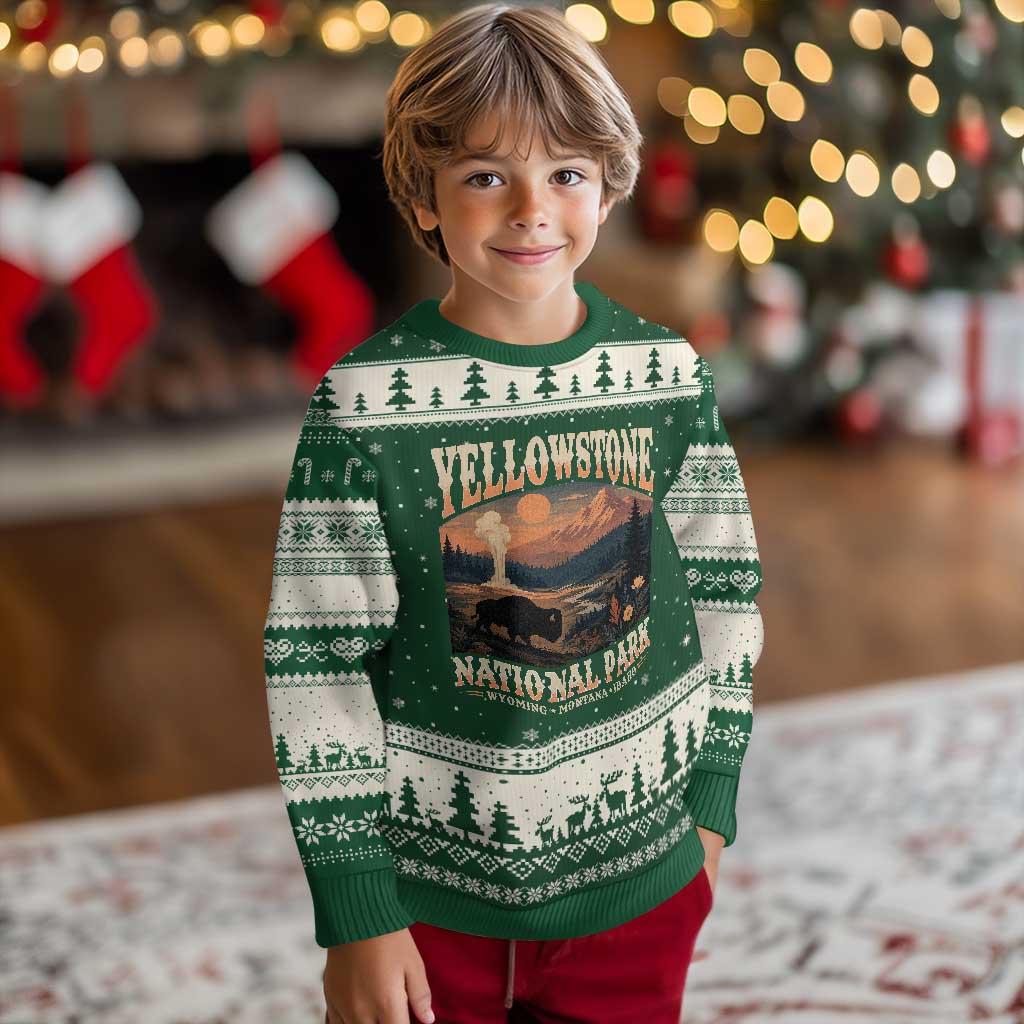 Yellowstone National Park Wyoming Montana Idaho Ugly Christmas Sweater Vintage Bison Geyser