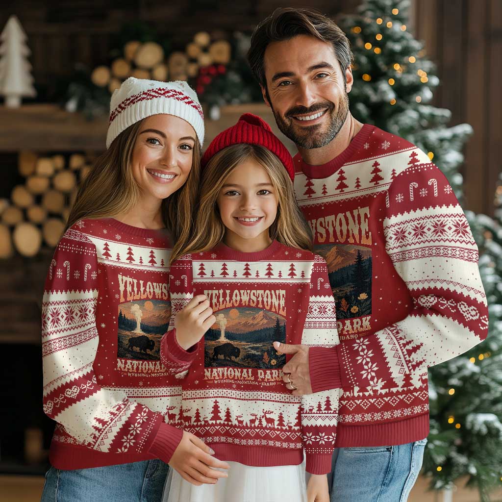 Yellowstone National Park Wyoming Montana Idaho Ugly Christmas Sweater Vintage Bison Geyser