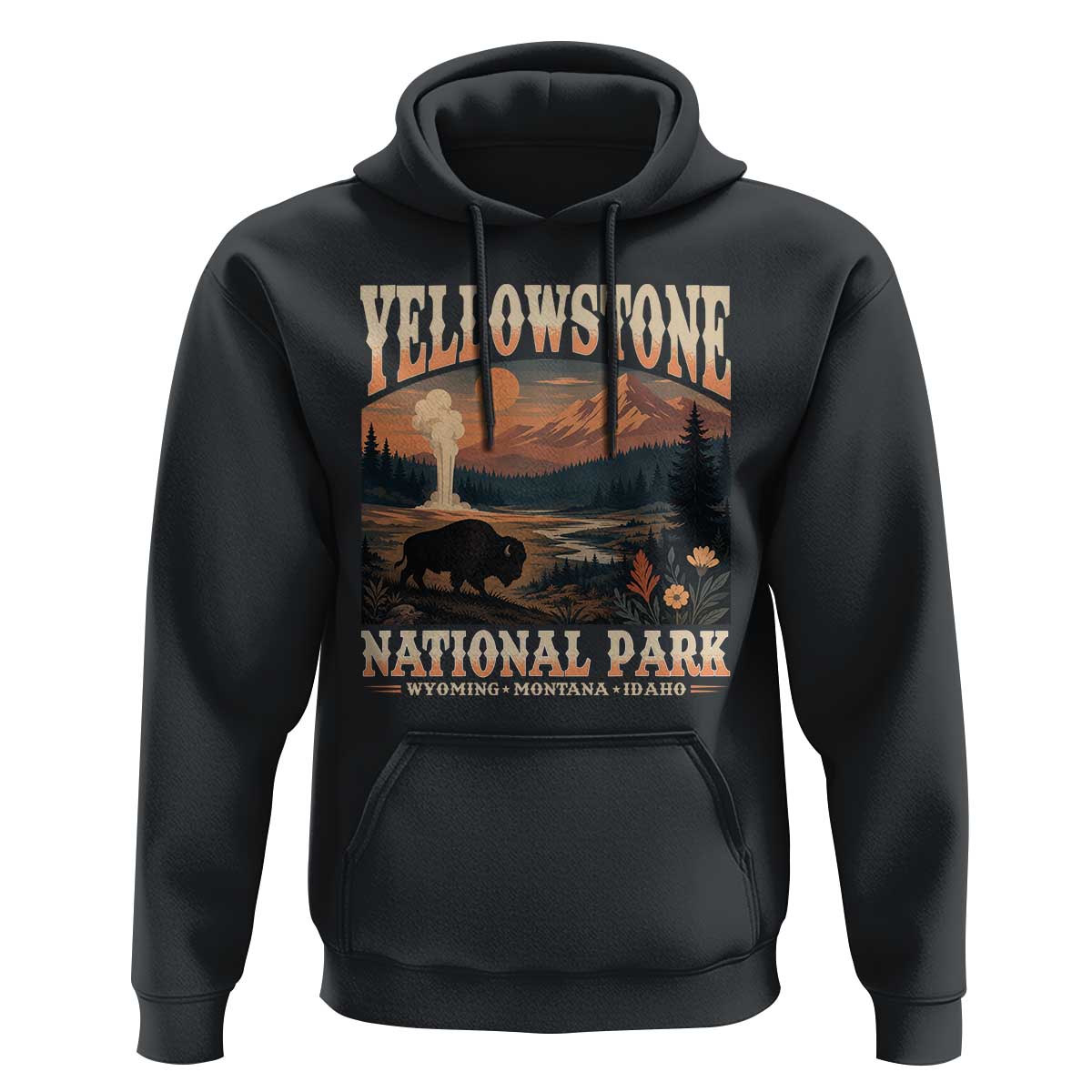 Yellowstone National Park Wyoming Montana Idaho Hoodie Vintage Bison Geyser