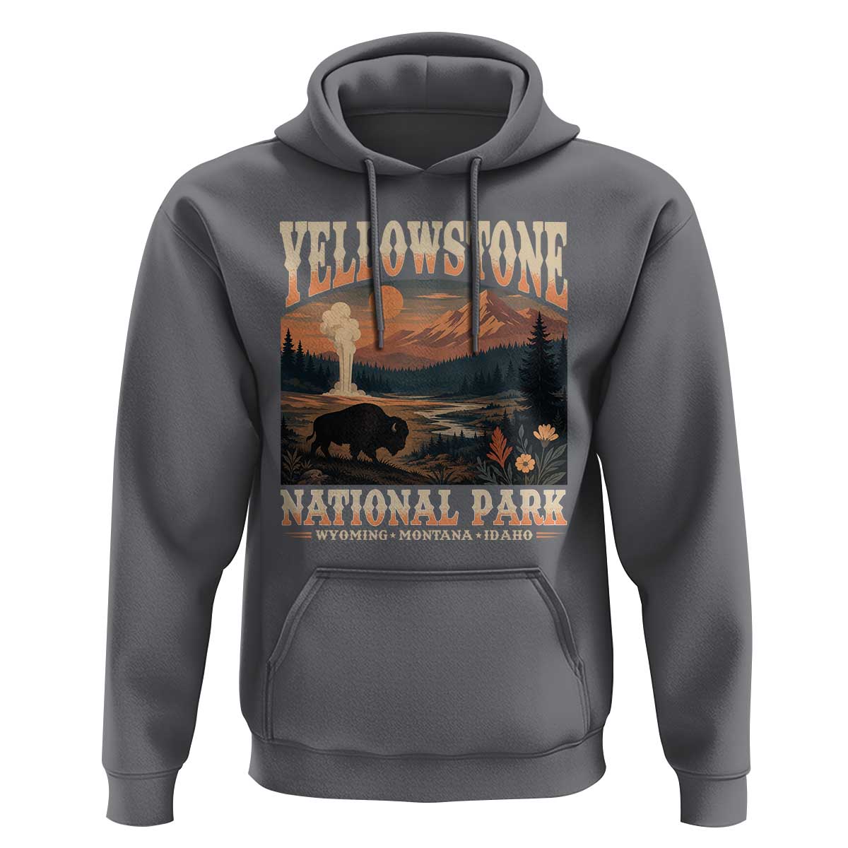 Yellowstone National Park Wyoming Montana Idaho Hoodie Vintage Bison Geyser