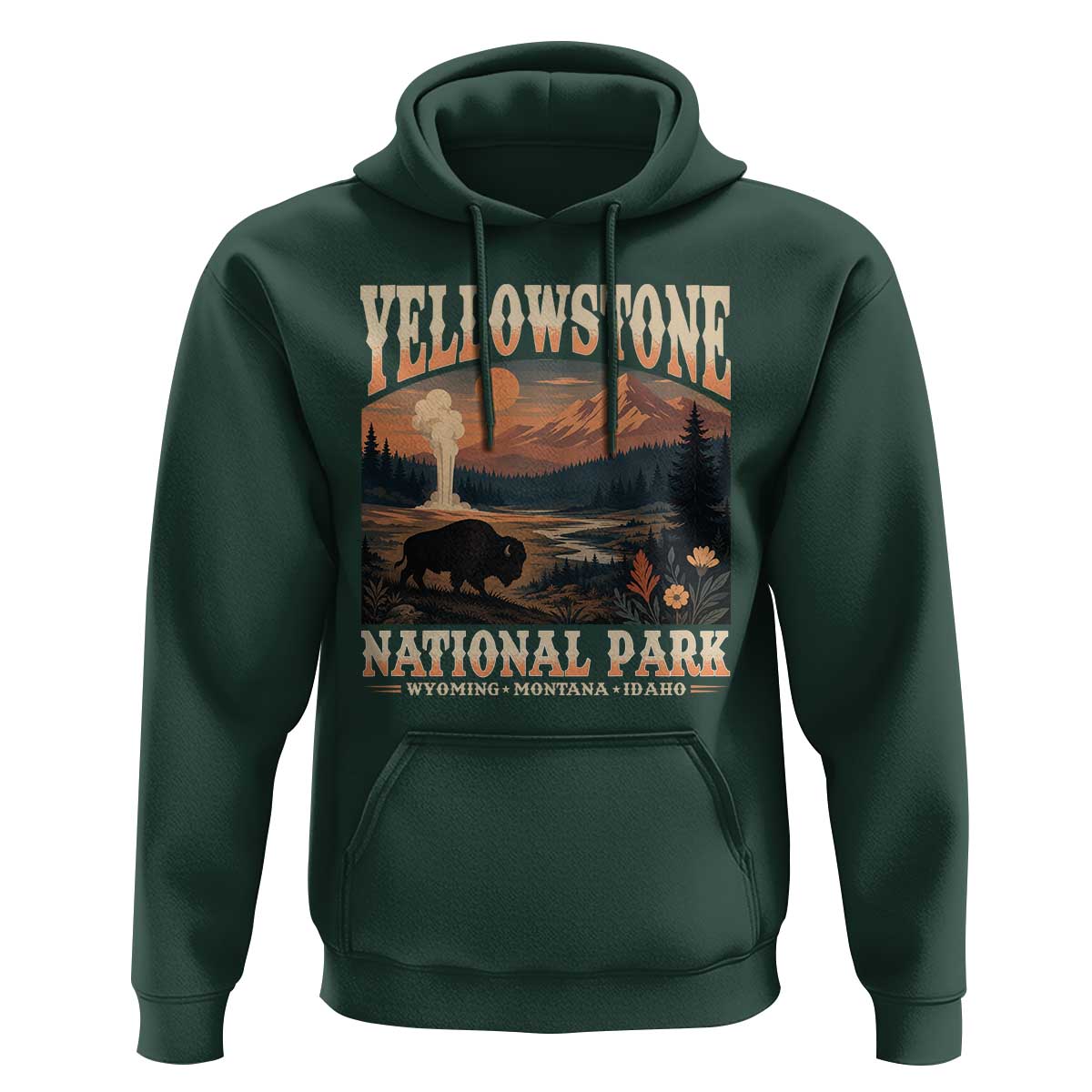 Yellowstone National Park Wyoming Montana Idaho Hoodie Vintage Bison Geyser