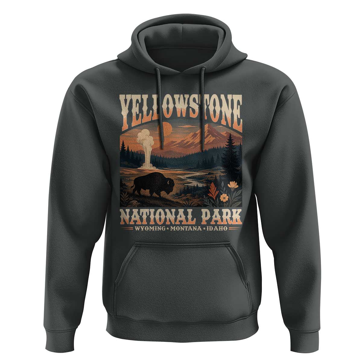Yellowstone National Park Wyoming Montana Idaho Hoodie Vintage Bison Geyser