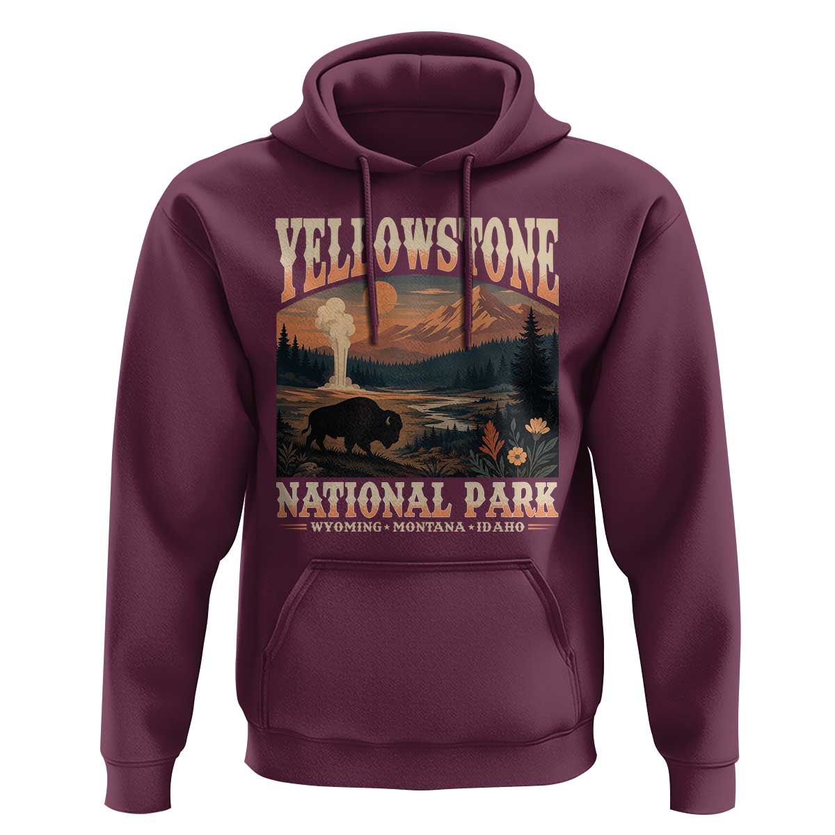 Yellowstone National Park Wyoming Montana Idaho Hoodie Vintage Bison Geyser