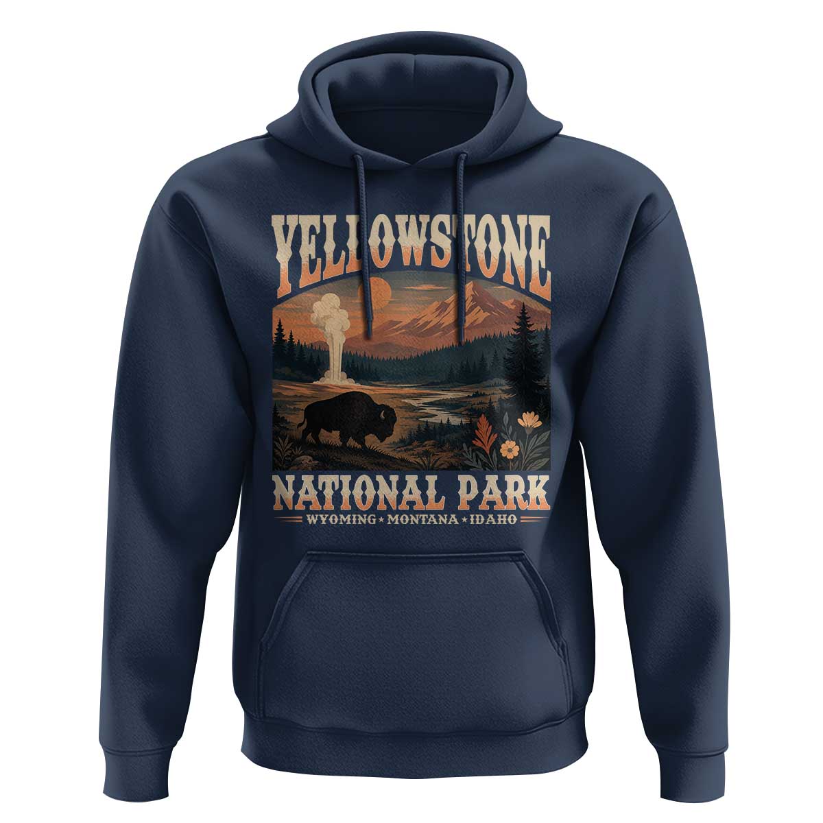 Yellowstone National Park Wyoming Montana Idaho Hoodie Vintage Bison Geyser