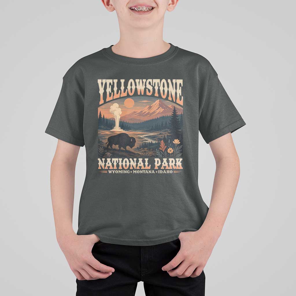 Yellowstone National Park Wyoming Montana Idaho T Shirt For Kid Vintage Bison Geyser
